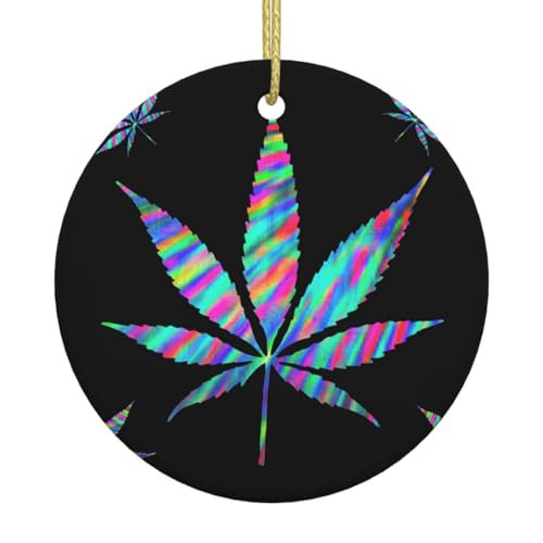 Weihnachtsbaumschmuck, weiße Keramik, hängende Accessoires, leuchtendes Cannabi-Blatt, Weihnachtsbaumschmuck, Kugel, Heimdekoration (runde Form)
