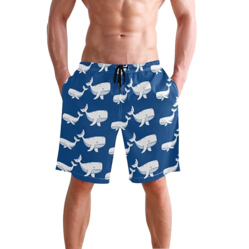 Ocean Whale Blue Mens Swim Trunks Quick Dry Beach Shorts with Pocket S 2303186