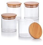 8 oz Premium Borosilicate Clear Glass Jars with Bamboo Silicone Sealed Lid (4Pack) - Non-toxic, BPA free, Higher Thermal Shock Resistance than Regular Glass, Microwave, Dishwasher, Freezer Safe