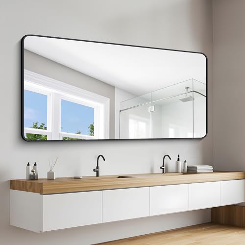 Image of DESBING 72 inch x 36 inchBathroom Mirror, Matte Black Wall Mirror with Metal Frame, Decorative Rectangular Vanity Mirror for Bedroom Bathroom Living Room Entryway (Horizontal /Vertical)