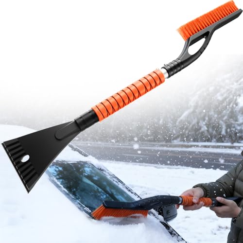 DMJN [2026 Upgraded 27'' Snow Brush and Ice Scrapers for Car Windshield [One-Wipe Clean] Detachable Snow Brush for Car with Ergonomic Foam Grip for Cars, Trucks, SUVs