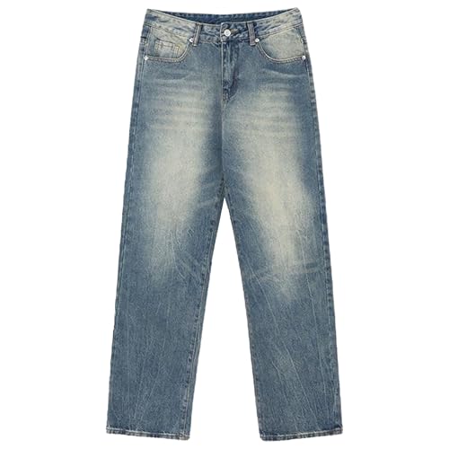 Men's Vintage Straight Leg Casual Jeans Wide Leg Washed