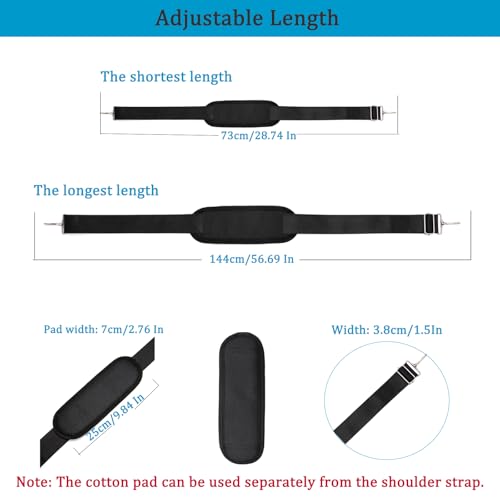 Image of Duffle Bag Strap Replacement, 59 inch Universal Replacement Laptop Shoulder Strap Luggage Adjustable Comfortable Non-Slip Fit Padded with Metal Hooks for Briefcase Computer Messenger Bag Laptop