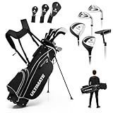 ULTIMATE Men's Golf Club Set, Complete Golf Club Package Set w/ #1 Driver,#3 Fairway Wood w/Headcover,#4 Hybrid,#6/#7/#8/#9 Irons, Pitching Wedge, Putter (Dark w/Bag)