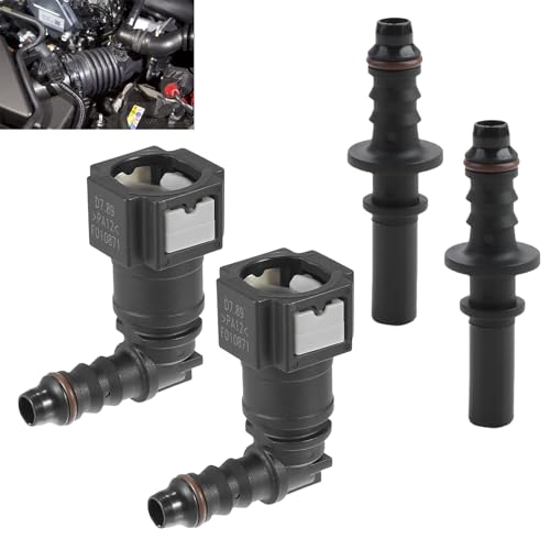 2 Juegos 7.89mm a 8mm Coche Combustible Manguera Rápida Liberación Conector, Conector de Tubo de Combustible de 90 Grados, Coche de Combustible de La Manguera Del Tubo de Acoplador