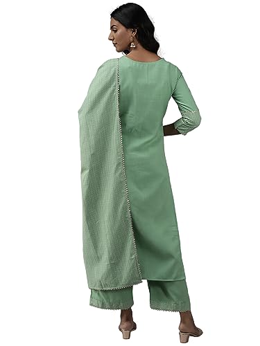 Image of Women Rangpreet Sea Green Solid Straight Kurta Palazzo With Dupatta Set