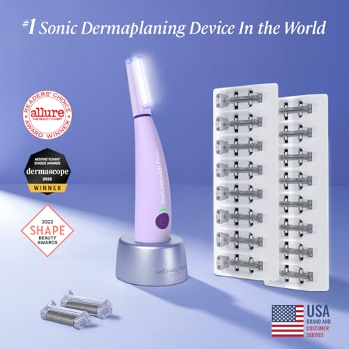 Michael Todd Beauty Sonicsmooth Pro+ Dermaplane Razor for Women Face + Eyebrow trimmer Dermaplaning System w/LED Light Peach Fuzz Remover -16 Dermaplaning Blades & 2 Microsmooth Exfoliation Tips - Image 3