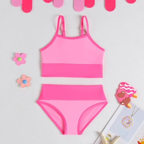 Image of Little Girl Swimsuit Casual Swimwear Kids Two Piece Color Block Bathing Suits Beach Bikini Set 3-12Years