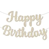 Glitter Happy Birthday Banner Sign, DIY Birthday Party Banner Sign Decor, Reusable Celebration Backdrop Banners Garland Party Supplies for Women, Girls, Teens, Adults (Champagne Gold)