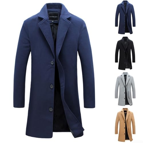 Stilvolle Oberbekleidung Herren Winter Trenchcoat mit klassischem Revers geeignet für jeden Anlass (L Schwarz)
