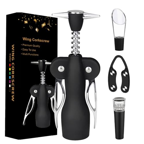 GEDOX Corkscrew Wine Opener Novelty - Wing Corkscrew Wine Bottle Opener |4 Stainless Steel Wine Opener Set |portable Heavy Duty Manual Cork Opener |Four-piece Bottle Opener Set For Restaurants, Home