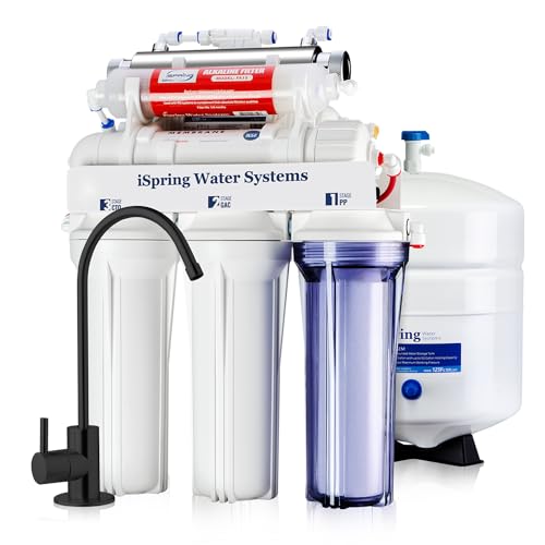 Image of iSpring RCC7AK-UVBLK, NSF /ANSI 58 Certified, Alkaline and UV 7-Stage Reverse Osmosis Water Filter System, Clear Housing for Easy Filter Inspection, Reduces PFAS, TDS, Chlorine, Lead, pH+