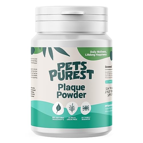 Pets Purest Plaque Off Powder - 185g Plaque Pro Tartar & Plaque Remover for Dogs, Cats & Pet. 100% Natural Bad Breath, Teeth & Gum Disease Oral Health Hygiene Dental Care Formula