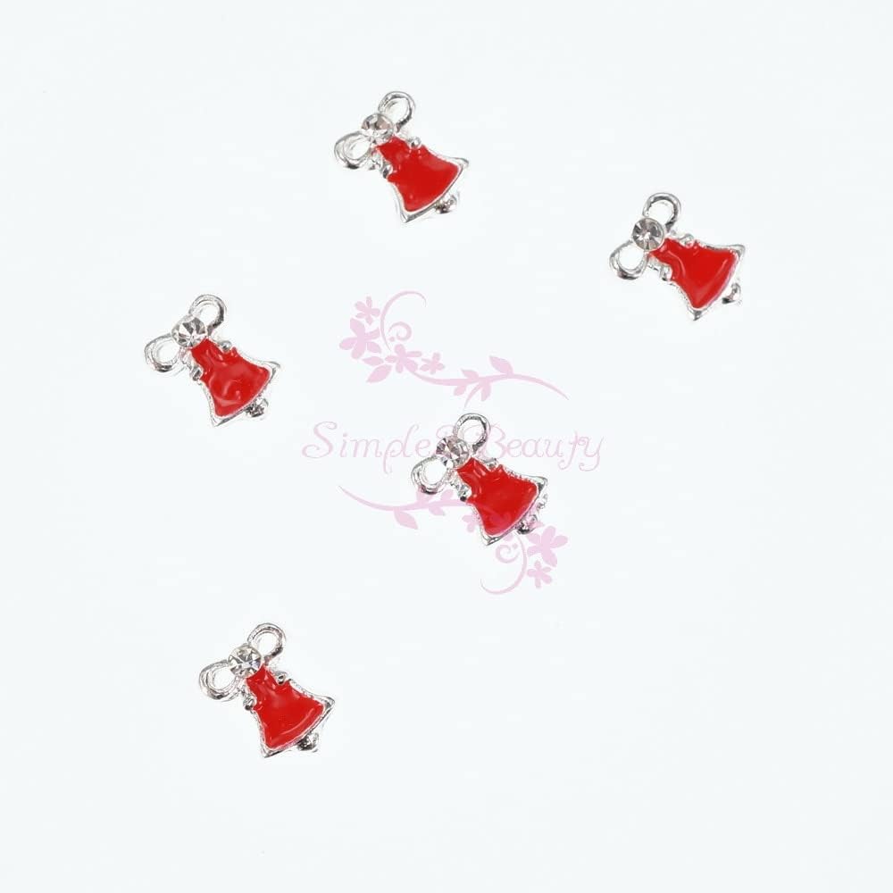 100pcs/lot 3D Metal Alloy Charms Xmas Red Bell Clear Crystal Rhinestones Salon Nail Art Jewelry Design 3D Decoration Accessories