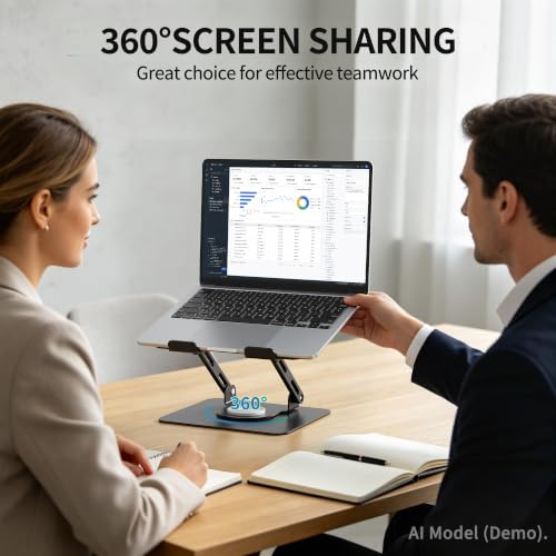 Image of SOUNDANCE Laptop Stand with 360 Rotating Base, Ergonomic Computer Riser for Desk, Adjutable Height Muti-Angle, Foldable Laptop Mount, Stable Metal Holder Support 10-15.6 inch Notebook PC, Black