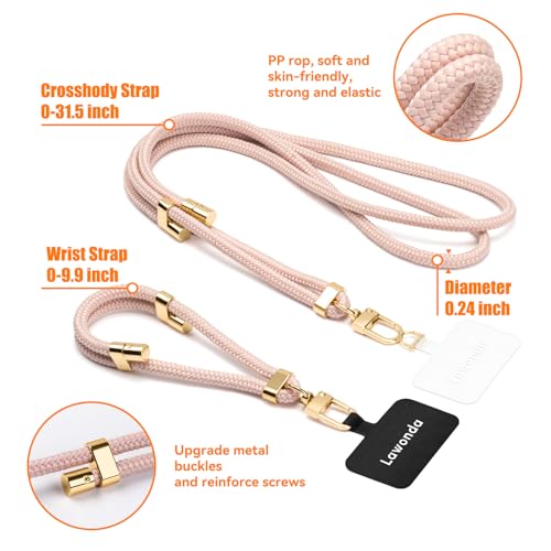Image of 2 Pads Phone Lanyard Crossbody Adjustable Anti Theft Cell Phone Strap for Travel Essentials, Premium Metal Buckles, Universal Neck Wrist Lanyard 2pcs Phone Tether Tab (Black /Gold)