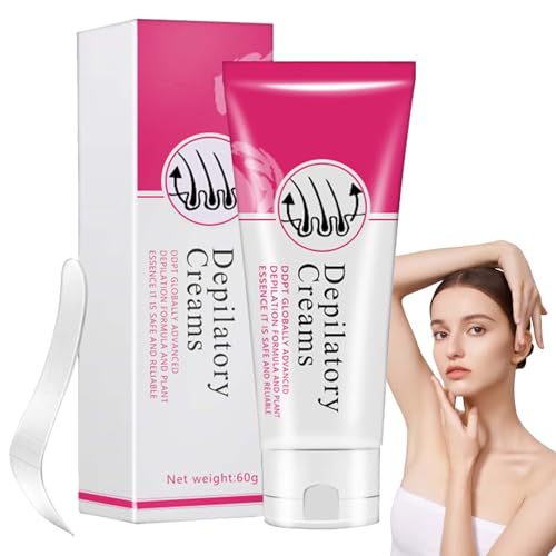 Crema de depilación facial para mujer, crema de depilación facial para mujeres, suave y calmante, crema para eliminar el cabello para labios superiores, mejillas y cuerpo, hidratación, indolora (60 g)