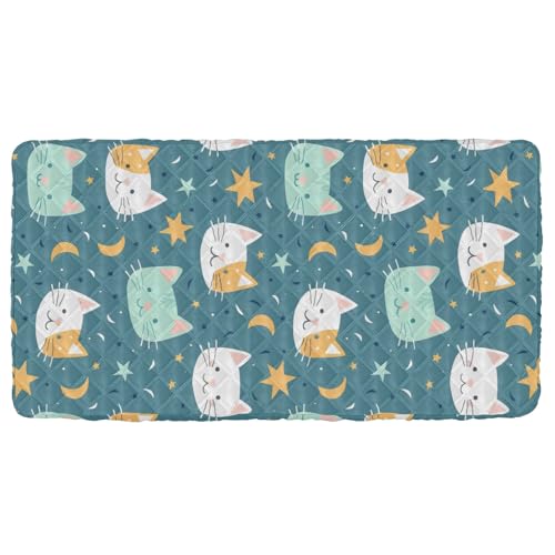 Portable Toddler Bed Sheet for Kids Cute Pattern with Cat Face and Stars Travel Bed Fitted Sheet