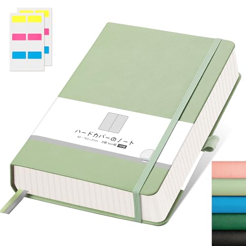 方眼ノート、100GSM 5mm方眼紙 160 枚、分厚いノート、ハードカバー、A5サイズ:横14.6cm× 縦21.3cm、自由帳 コラージュ 算数用 えにっき、日記帳、手作り絵本, ライトグリーン