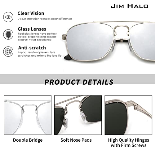 Image of JIM HALO Retro Square Aviator Sunglasses Premium Glass Lens Flat Metal Eyewear Men Women