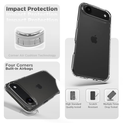 Image of RIGGEAR Shockproof Clear Hybrid Armor Back Cover for iPhone Air Case Compatible with iPhone 17 Air (Transparent PC + TPU Bumper)