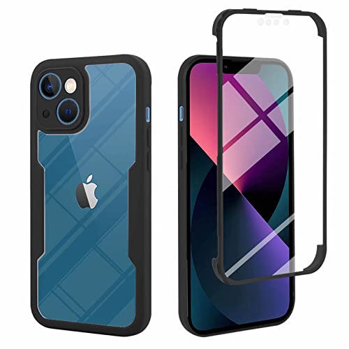 Miagon 360 Gradi Full Body Cover per iPhone 13,Davanti e Indietro Trasparente Protettiva Custodia con Protezione Schermo Doppia Case,Nero