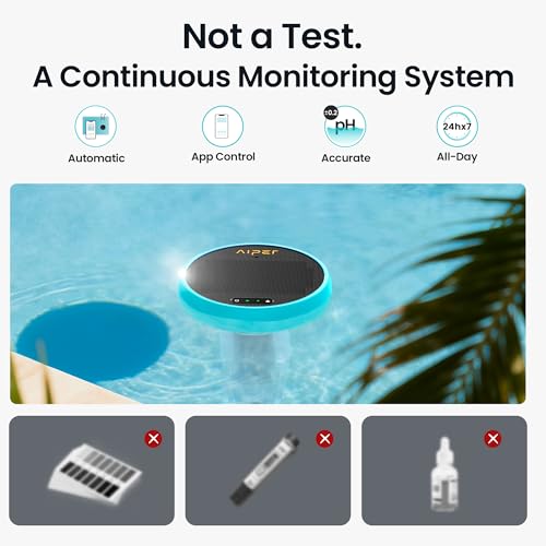 Image of AIPER HydroComm Smart Pool Monitor, 24 /7 Automatic Water Testing for Pools, Hot Tubs & Spas, 5-in-1 Accurate Digital Tester, App Control, Customized Optimization Tips, Ice Blue