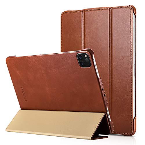 iCarer iPad Pro 11 (2020) Leather Case, Handcraft Vintage Genuine Leather Smart Wake up/Sleep Tri-fold Stand Folio Flip Case Cover (Brown)