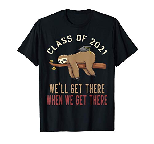 Funny Retro Senior Class Of 2021 Sloth Cap Graduation Gifts T-Shirt