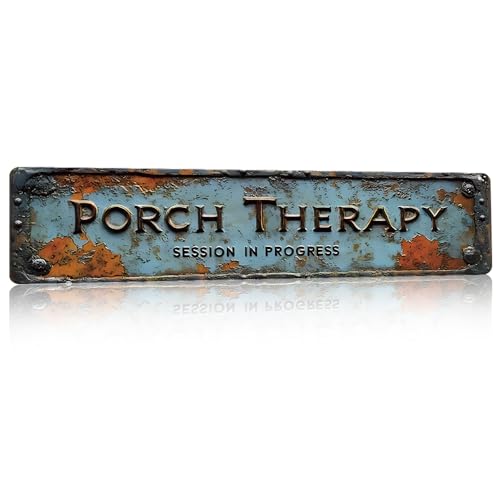 Porch Therapy Decorative Sign 4x16 Inch Aluminum Wall Decor 2D Flat Distressed Rustic Sign for Porch Patio Outdoor & Leisure Space Decor