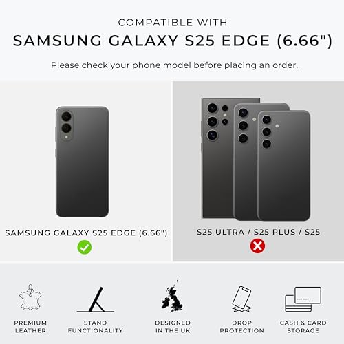 Snakehive Leather Wallet for Samsung Galaxy S25 Edge - Real Leather Wallet Phone Case with Viewing Stand and Card Holder - Flip Folio Cover with Card Slots (Navy)