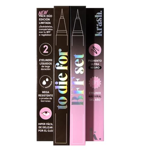 KRASH KOSMETICS Set Eyeliners Líquidos To Die For My Best Friend Limited Edition - Carbon Black & Safe Word - Formula Waterproof 24h Larga Duración - Punta Fina - Vegano y Cruelty Free