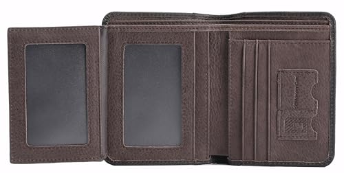 Slim Bifold Wallet for Men Genuine Leather RFID Blocking with 2 ID Windows 9 Card Slots, Brown2