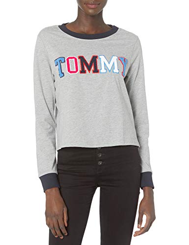 Tommy Hilfiger Women's Long Sleeve Pullover Logo Sweater Sweatshirt Pajama Top Pj, Heather Grey, M