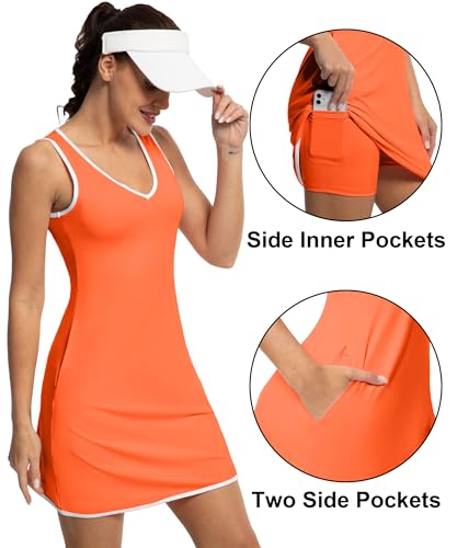 Tennis Dress with Shorts Womens V Neck Athletic Workout Golf Dress Casual Sleeveless Colorblock Dress3