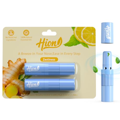 Image of Hion Nausea Relief Inhaler 100% Natural Essential Oil,Dual-Use for Motion Sickness,Morning Sickness,Sea Sickness with Fast-Acting Relief,Zestiness,2Pcs