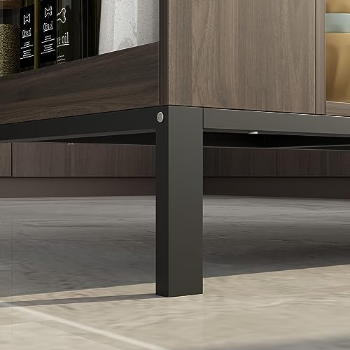 Image of Homsee Modern Brown & White Kitchen Island with Marble Grain Top, 55.1 inchW x 30 inchD x 36 inchH, 2 Drawers & 6 Shelves, Stationary Table for Kitchen & Dining Room