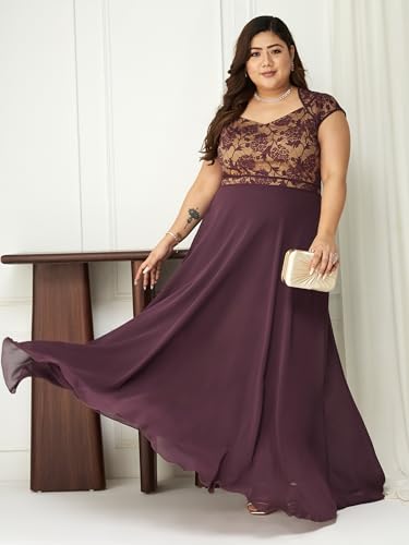 Image of Miss Chase A+ Women's Floral Printed Relaxed Fit V -Neck 3 /4Th Sleeve Georgette Maxi Dress