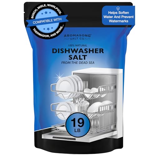 Aromasong Dishwasher Salt 19 LB - 100% Natural Water Softening Agent for Cleaner Dishes & Washer Reactivation Compatible with Bosch, Miele, Whirlpool, Thermador and More (packaging may vary)