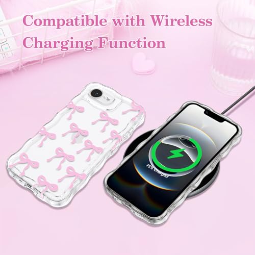 Coque iPhone 17e/16e transparente en silicone souple avec noeud rose