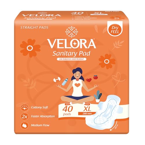 Image of Velora Dry Feel XL 40 Pads Wider Back for Extra Coverage, Quick Absorption,Medium Flow Straight Sanitary Pads for Women & Girl (40 Pads-280MM)