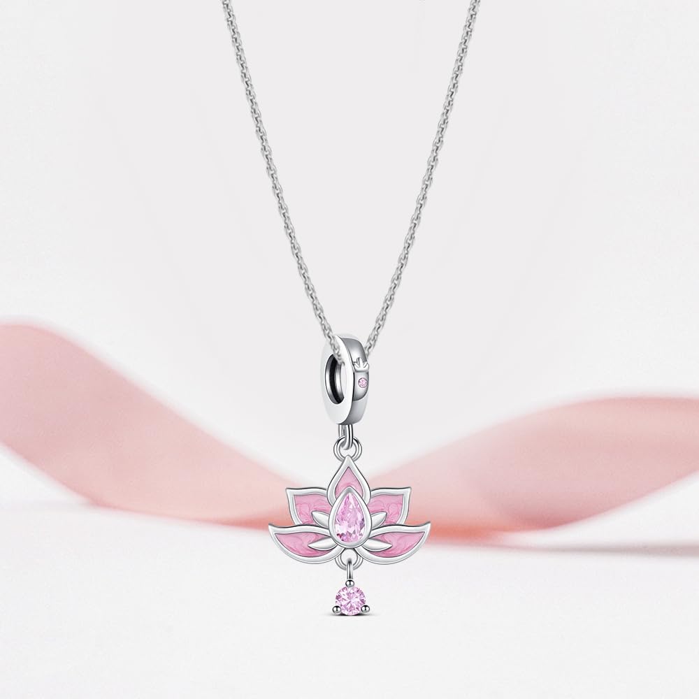 KEQ Flower Charms for Bracelets Necklace S925 Xmas Mother's Day DIY Cherry Blossom Lily Lotus Christmas Gifts for Women Mom Wife - Image 3