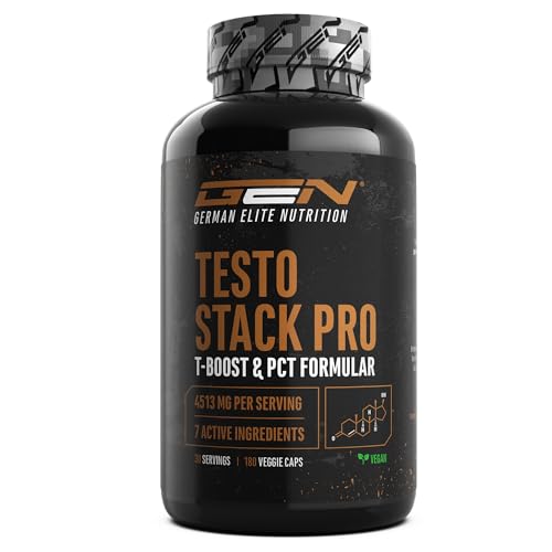 Testo Stack Pro - Extra Stark mit Turkesteron, Ecdysteron, Fadogia Agrestis, Tribulus, Hericium Extrakt, Boron - 180 Kapseln - Vegan