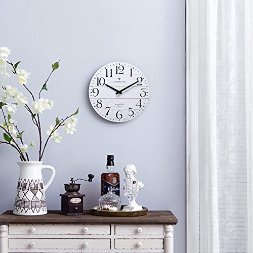 Nikky Home White Kitchen Wall Clock-12 Inch Farmhouse Antique Silent Non Ticking Battery Operated Vintage Country Rustic Distressed Wood Clock #TOP1