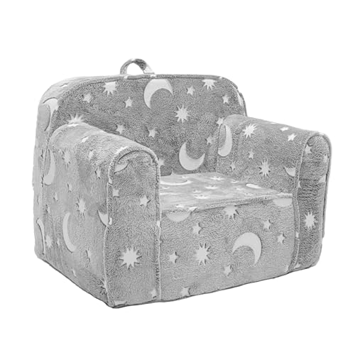 Toddler Chair Glow in The Dark Kids Foam Chair with Removable and Washable Cover Carrying Handle Toddler Armchair Kids Chair Toddler Couch Moon Grey