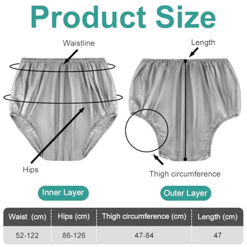 AOOWU Auslaufsichere Unterwäsche für Erwachsene, Inkontinenz-Slip für Waschbar, Wiederverwendbar, zur Fixierung von Einwegvorlagen, Grauer Dünner Stoff Kunststoffhose für Damen und Herren, 2 Stück(XL)