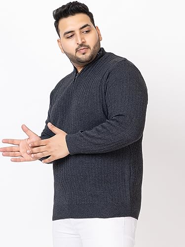 Image of Kvetoo Plus Size Men High Neck Zipper Full Sleeve Woolen Winter Sweater