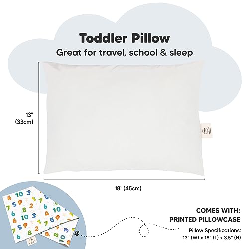 Image of Toddler Pillow with Pillowcase, 13x18 My Little Dreamy Pillow (Dino123) | Kids Travel Bed Pillow for Sleep, Organic Cotton Small Pillowcase, Soft, Breathable, Machine Washable, Toddlers 2-5 years old