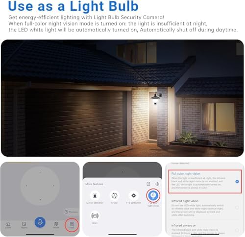 Light Bulb Security Camera, 2.4G/5GHz WiFi 2K Security Cameras Wireless Outdoor Indoor,Bulb Cameras for Home Security,AI Human Detection,Siren Alarm,2 Way Talk,Color Night Vision,Compatible with Alexa - 3