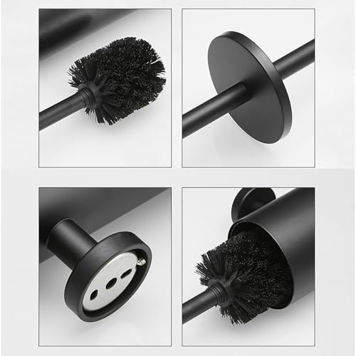 Image of Toilet Brush and Holder Set Stainless Steel Toilet Bowl Cleaners Brush and Holder Wall Mount or Free Standing with Lid Bathroom Accessories Brush Head Replaceable Stylish Modern Design (Matte Black)